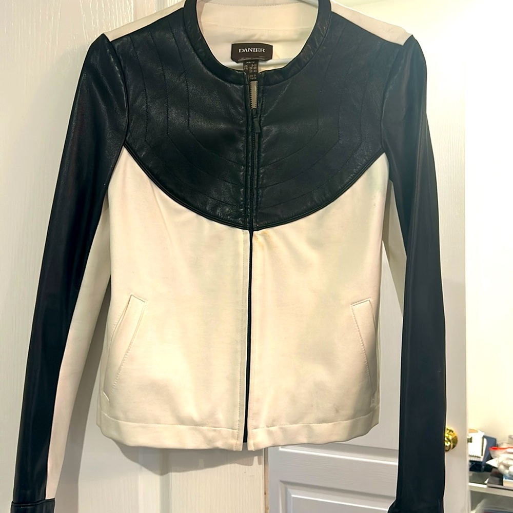 Danier Black white  moto Leather Jacket